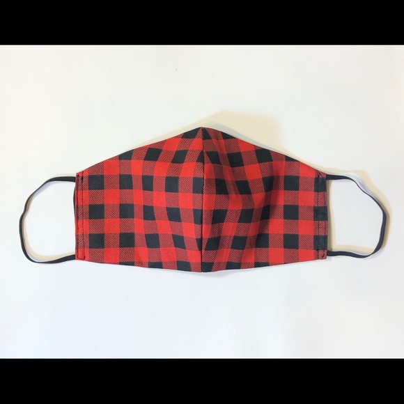 Red Plaid Print Face Mask - Picture 4 of 5